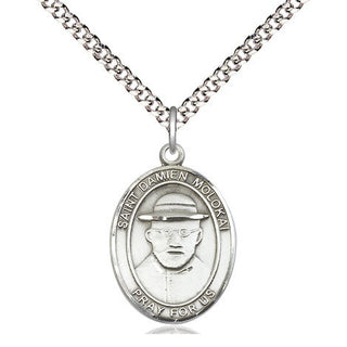 Pewter Saint Damien of Molokai Medal Religious Jewelry Engraved Catholic Saint Jewelry