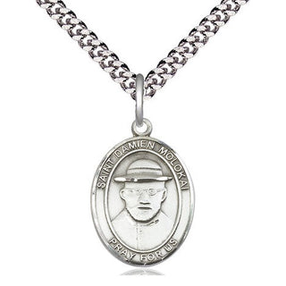 Pewter Saint Damien of Molokai Medal Religious Jewelry Engraved Catholic Saint Jewelry