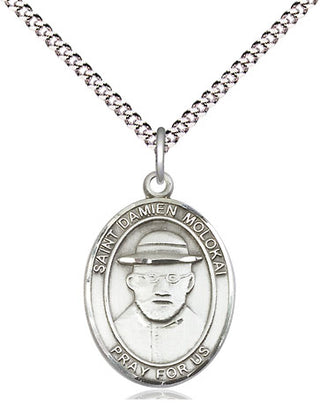 Sterling Silver Saint Damien of Molokai Medal Religious Jewelry Engraved Catholic Saint Jewelry
