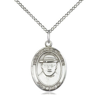Sterling Silver Saint Damien of Molokai Medal Religious Jewelry Engraved Catholic Saint Jewelry