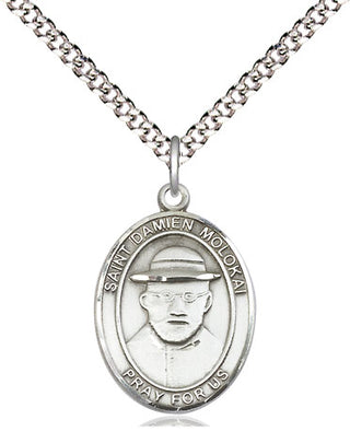 Sterling Silver Saint Damien of Molokai Medal Religious Jewelry Engraved Catholic Saint Jewelry