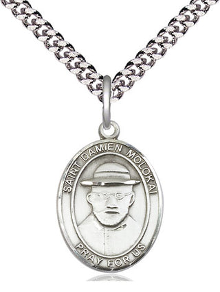 Sterling Silver Saint Damien of Molokai Medal Religious Jewelry Engraved Catholic Saint Jewelry