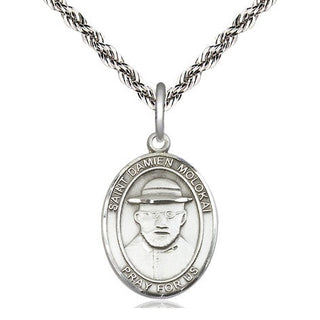 Sterling Silver Saint Damien of Molokai Medal Religious Jewelry Engraved Catholic Saint Jewelry