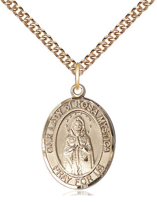 14kt Gold Our Lady of Rosa Mystica Medal Engraved Catholic Saint Jewelry