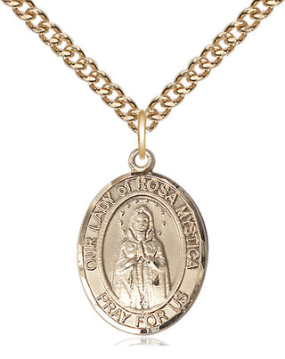 14kt Gold Our Lady of Rosa Mystica Medal Engraved Catholic Saint Jewelry
