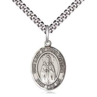 Sterling Silver Our Lady of Rosa Mystica Medal Religious Jewelry Engraved Catholic Saint Jewelry