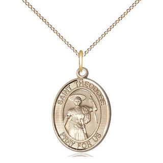 14kt Gold Filled Saint Theodore Stratelates Medal Religious Jewelry Engraved Catholic Saint Jewelry