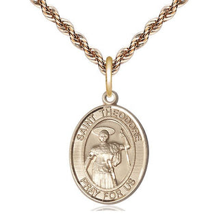 14kt Gold Filled Saint Theodore Stratelates Medal Religious Jewelry Engraved Catholic Saint Jewelry