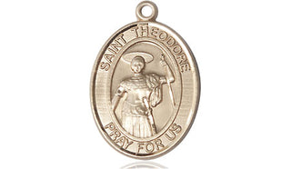 14kt Gold Saint Theodore Stratelates Medal Engraved Catholic Saint Jewelry