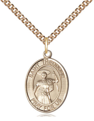 14kt Gold Saint Theodore Stratelates Medal Engraved Catholic Saint Jewelry