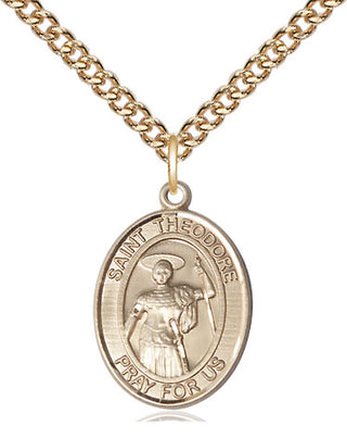 14kt Gold Saint Theodore Stratelates Medal Engraved Catholic Saint Jewelry