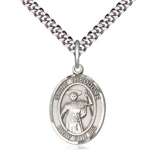 Pewter Saint Theodore Stratelates Medal Religious Jewelry Engraved Catholic Saint Jewelry