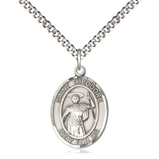 Pewter Saint Theodore Stratelates Medal Religious Jewelry Engraved Catholic Saint Jewelry