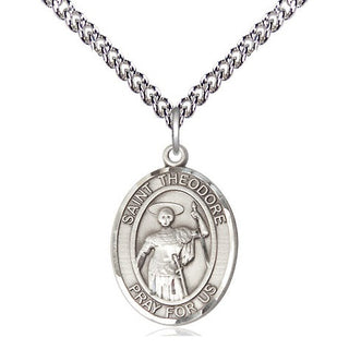 Sterling Silver Saint Theodore Stratelates Medal Religious Jewelry Engraved Catholic Saint Jewelry