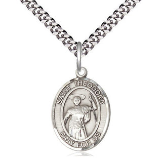 Sterling Silver Saint Theodore Stratelates Medal Religious Jewelry Engraved Catholic Saint Jewelry