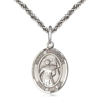 Sterling Silver Saint Theodore Stratelates Medal Religious Jewelry Engraved Catholic Saint Jewelry