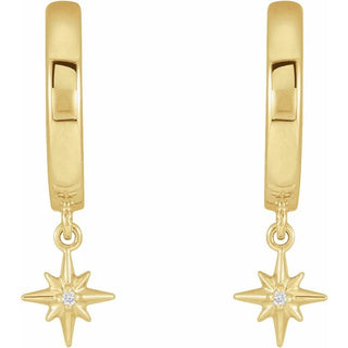 14K Yellow .0075 CTW Natural Diamond Star Hinged Hoop Earrings