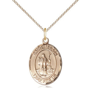 14kt Gold Saint Maron Medal Engraved Catholic Saint Jewelry