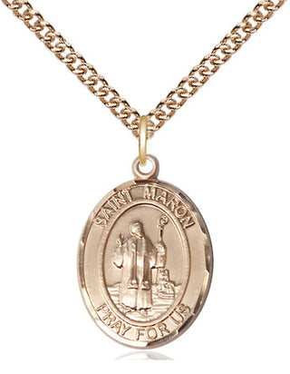 14kt Gold Saint Maron Medal Engraved Catholic Saint Jewelry