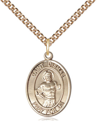 14kt Gold Saint Dismas Medal Engraved Catholic Saint Jewelry