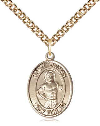 14kt Gold Saint Dismas Medal Engraved Catholic Saint Jewelry