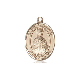 14kt Gold Filled Saint Winifred of Wales Medal Engraved Catholic Saint Jewelry
