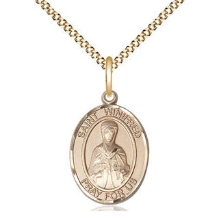 14kt Gold Filled Saint Winifred of Wales Medal Religious Jewelry Engraved Catholic Saint Jewelry