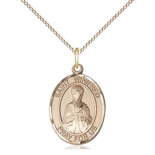 14kt Gold Filled Saint Winifred of Wales Medal Religious Jewelry Engraved Catholic Saint Jewelry