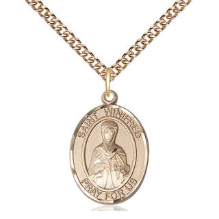 14kt Gold Filled Saint Winifred of Wales Medal Religious Jewelry Engraved Catholic Saint Jewelry