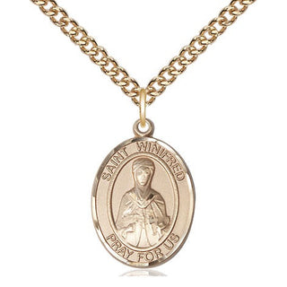 14kt Gold Filled Saint Winifred of Wales Medal Religious Jewelry Engraved Catholic Saint Jewelry