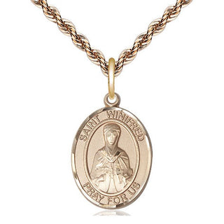 14kt Gold Filled Saint Winifred of Wales Medal Religious Jewelry Engraved Catholic Saint Jewelry
