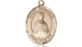 14kt Gold Saint Winifred of Wales Medal Engraved Catholic Saint Jewelry