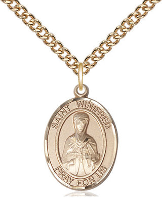 14kt Gold Saint Winifred of Wales Medal Engraved Catholic Saint Jewelry