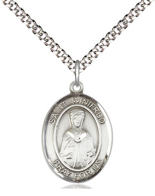 Pewter Saint Winifred of Wales Medal Religious Jewelry Engraved Catholic Saint Jewelry