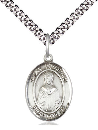 Pewter Saint Winifred of Wales Medal Religious Jewelry Engraved Catholic Saint Jewelry
