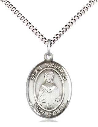 Sterling Silver Saint Winifred of Wales Medal Religious Jewelry Engraved Catholic Saint Jewelry