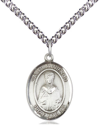 Sterling Silver Saint Winifred of Wales Medal Religious Jewelry Engraved Catholic Saint Jewelry