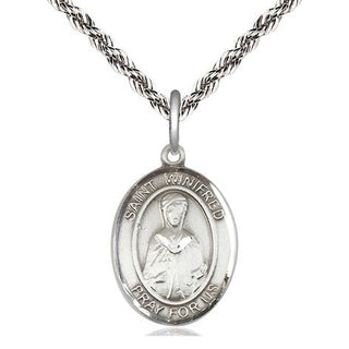 Sterling Silver Saint Winifred of Wales Medal Religious Jewelry Engraved Catholic Saint Jewelry