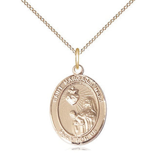 14kt Gold Saint Margaret Mary Alacoque Medal Engraved Catholic Saint Jewelry