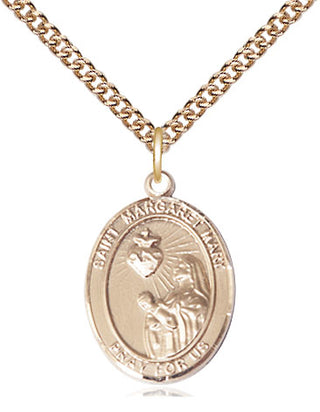 14kt Gold Saint Margaret Mary Alacoque Medal Engraved Catholic Saint Jewelry