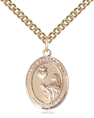 14kt Gold Saint Margaret Mary Alacoque Medal Engraved Catholic Saint Jewelry