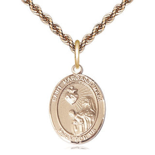 14kt Gold Saint Margaret Mary Alacoque Medal Engraved Catholic Saint Jewelry