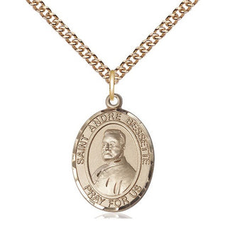 14kt Gold Saint Andre Bessette Medal Engraved Catholic Saint Jewelry