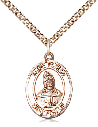 14kt Gold Saint Fabian Medal Engraved Catholic Saint Jewelry