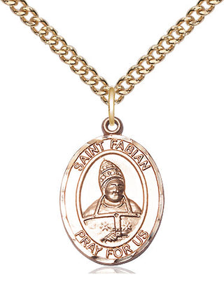 14kt Gold Saint Fabian Medal Engraved Catholic Saint Jewelry
