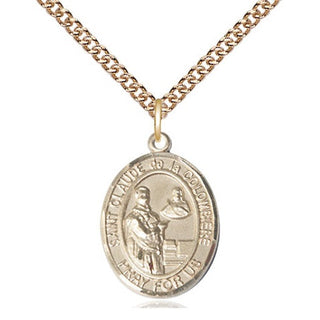 14kt Gold Saint Claude de la Colombiere Medal Engraved Catholic Saint Jewelry