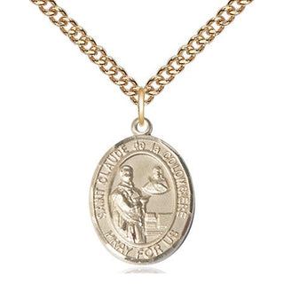 14kt Gold Saint Claude de la Colombiere Medal Engraved Catholic Saint Jewelry