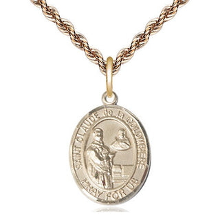 14kt Gold Saint Claude de la Colombiere Medal Engraved Catholic Saint Jewelry