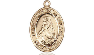 14kt Gold Filled Saint Jadwiga of Poland Medal Engraved Catholic Saint Jewelry