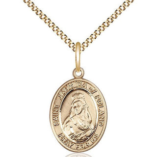 14kt Gold Filled Saint Jadwiga of Poland Medal Religious Jewelry Engraved Catholic Saint Jewelry